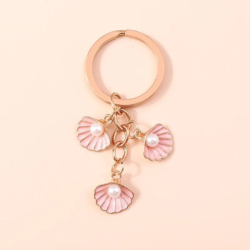 Cute Starfish Shell Keychains Summer Beach Marine Life Keyrings for Women Men Car Key Handbag Pendant Key Chains DIY Accessories