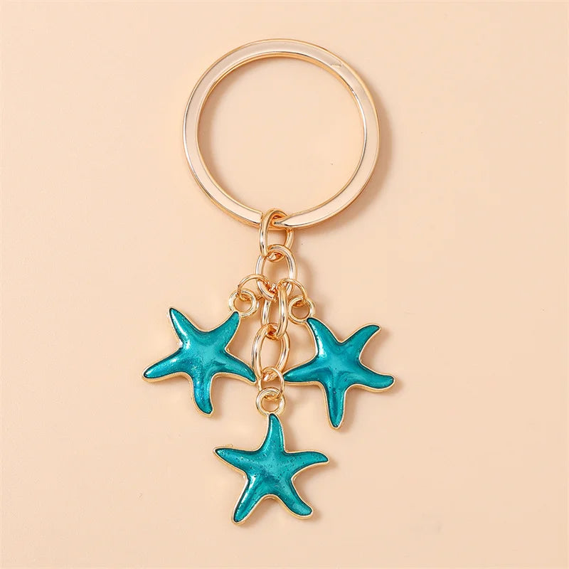 Aihua Cute Enamel Summer Beach Starfish Keychain Starfish Key Ring Pendant for Women Girls Handbag Decor DIY Handmade Jewelry