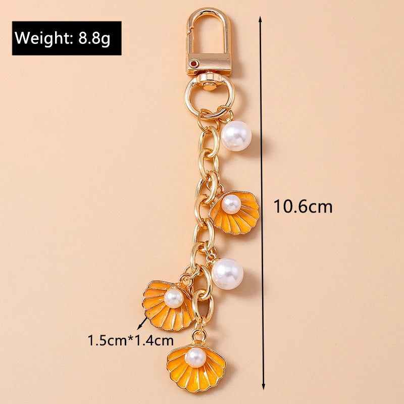 Fashion Summer Beach Shell Pearl Starfish Keychain for Women Men Car Key Handbag Purse Hanging Key Chains DIY Accessories
