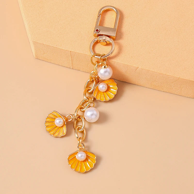 Fashion Summer Beach Shell Pearl Starfish Keychain for Women Men Car Key Handbag Purse Hanging Key Chains DIY Accessories