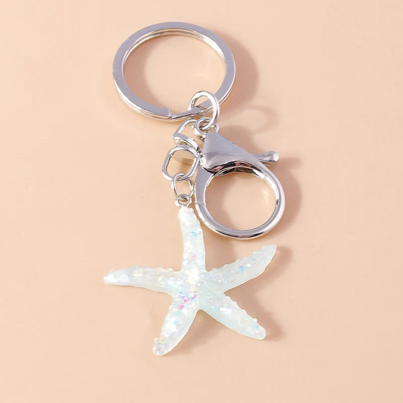 Cute Starfish Shell Keychains Summer Beach Marine Life Keyrings for Women Men Car Key Handbag Pendant Key Chains DIY Accessories