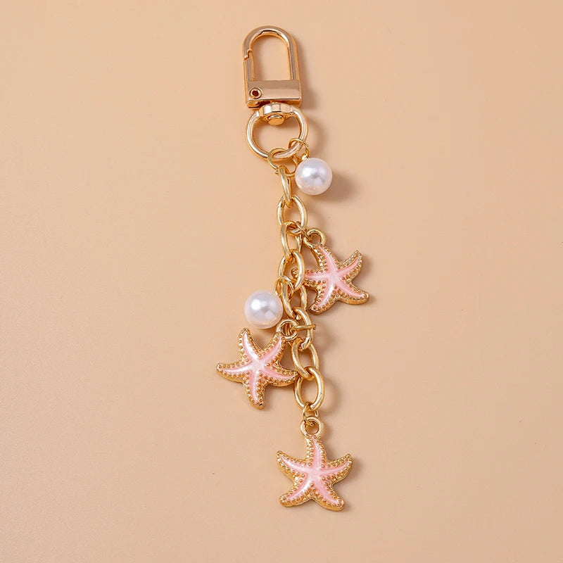 Fashion Summer Beach Shell Pearl Starfish Keychain for Women Men Car Key Handbag Purse Hanging Key Chains DIY Accessories
