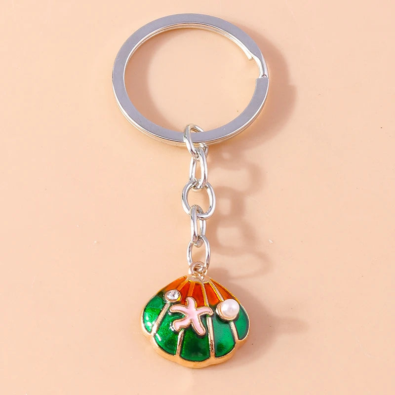 Cute Starfish Shell Keychains Summer Beach Marine Life Keyrings for Women Men Car Key Handbag Pendant Key Chains DIY Accessories