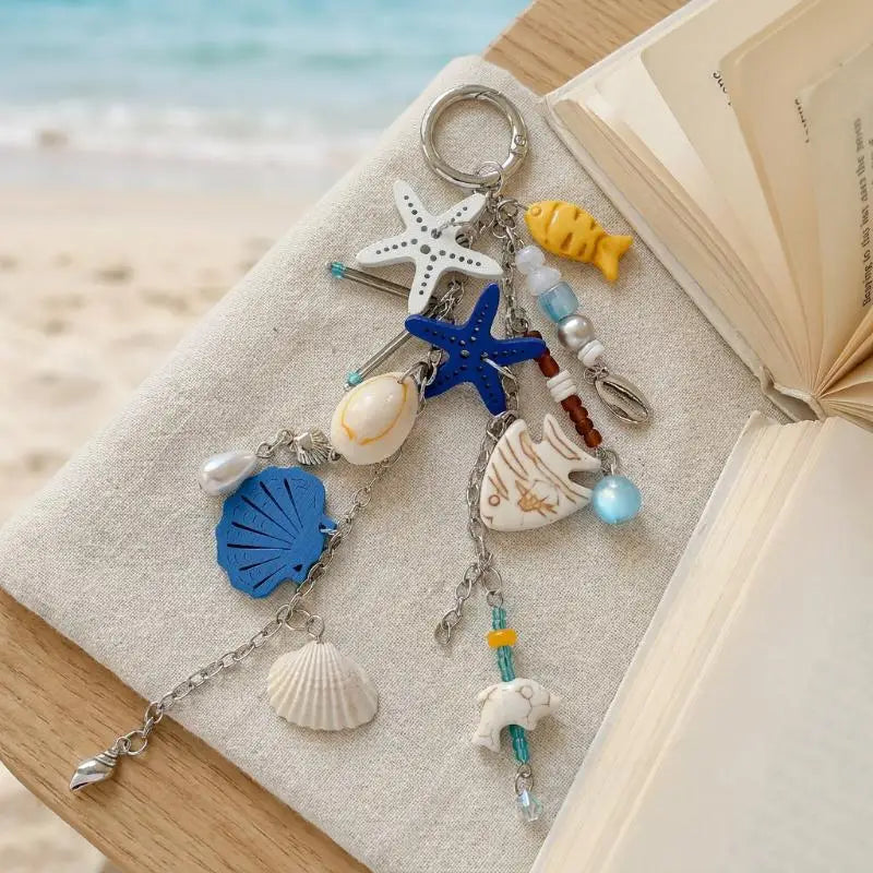 1Pcs Summer Themed Key Chain Scallop Shell Starfish Pendant Handmade Cute Decor for Women Daily Use Bag Car Key Gifts