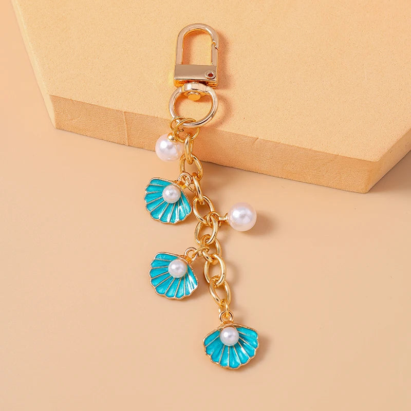 Fashion Summer Beach Shell Pearl Starfish Keychain for Women Men Car Key Handbag Purse Hanging Key Chains DIY Accessories