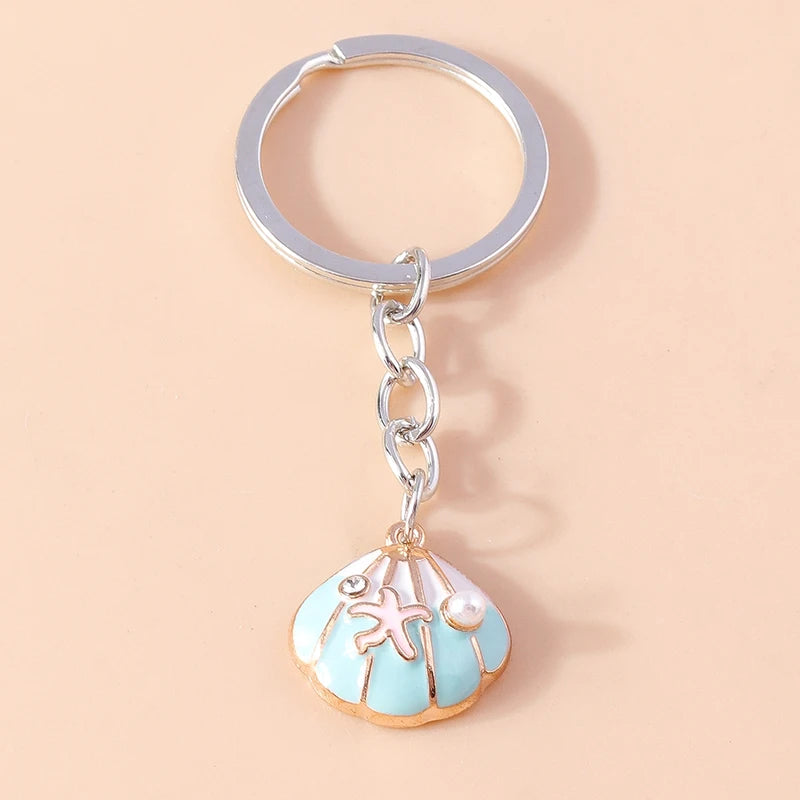 Cute Starfish Shell Keychains Summer Beach Marine Life Keyrings for Women Men Car Key Handbag Pendant Key Chains DIY Accessories
