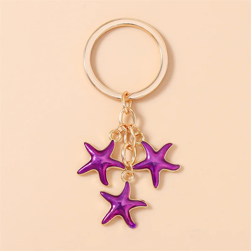 Aihua Cute Enamel Summer Beach Starfish Keychain Starfish Key Ring Pendant for Women Girls Handbag Decor DIY Handmade Jewelry