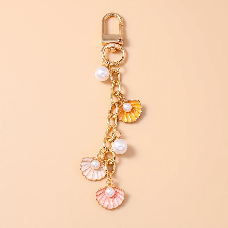 Fashion Summer Beach Shell Pearl Starfish Keychain for Women Men Car Key Handbag Purse Hanging Key Chains DIY Accessories
