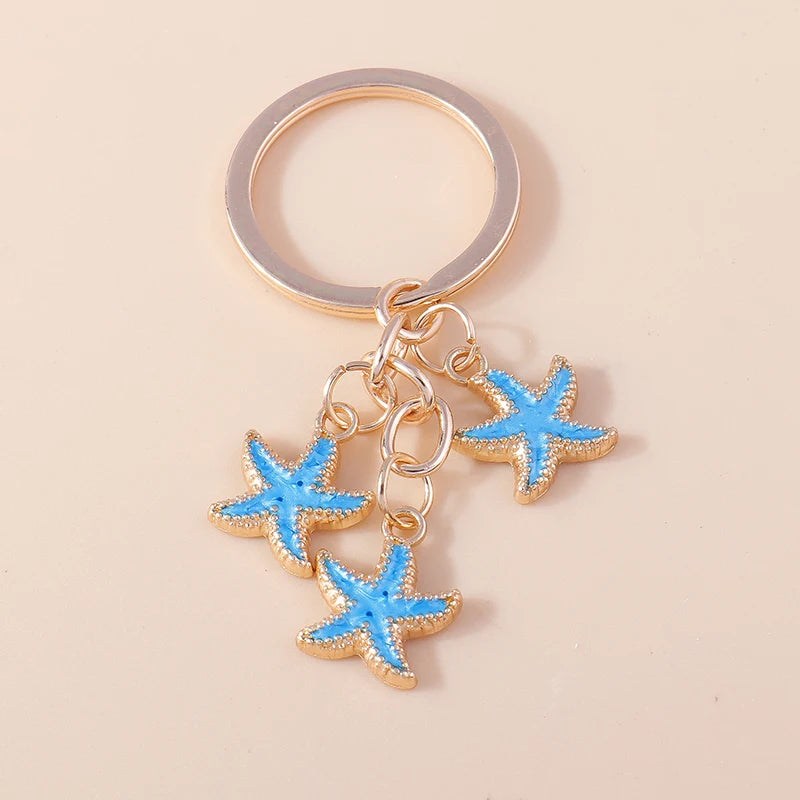 Cute Starfish Shell Keychains Summer Beach Marine Life Keyrings for Women Men Car Key Handbag Pendant Key Chains DIY Accessories