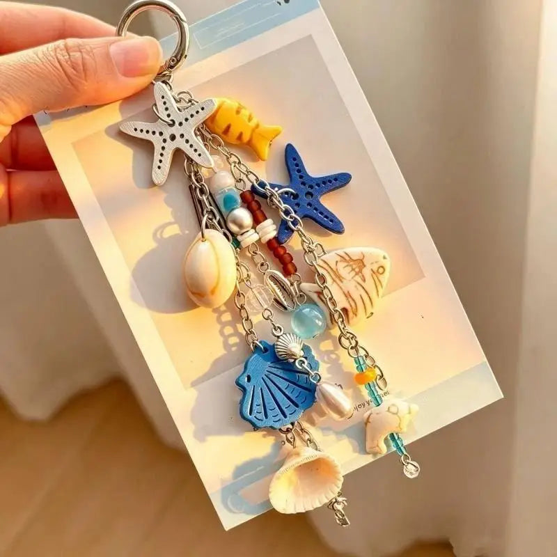 1Pcs Cute Scallop Shell Key Chain Summer Beach Starfish Pendant Non-fading Decor for Girls Backpack Car Key Holiday Gifts