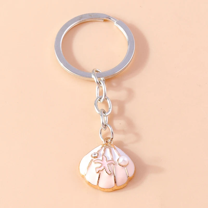 Cute Starfish Shell Keychains Summer Beach Marine Life Keyrings for Women Men Car Key Handbag Pendant Key Chains DIY Accessories