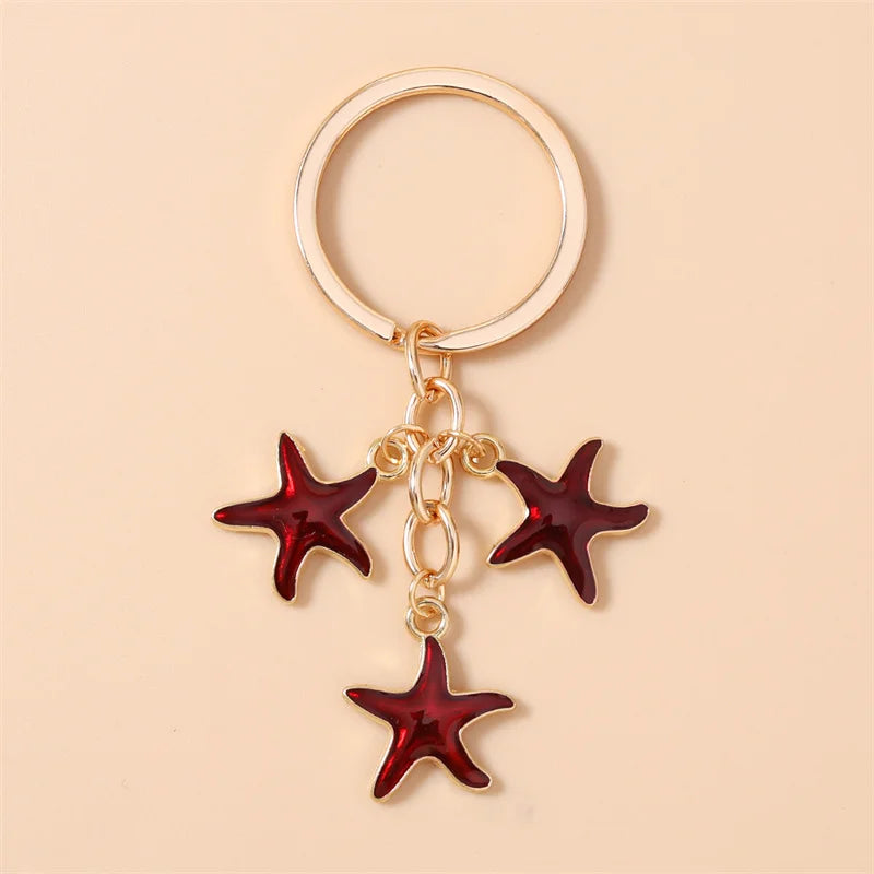 Aihua Cute Enamel Summer Beach Starfish Keychain Starfish Key Ring Pendant for Women Girls Handbag Decor DIY Handmade Jewelry