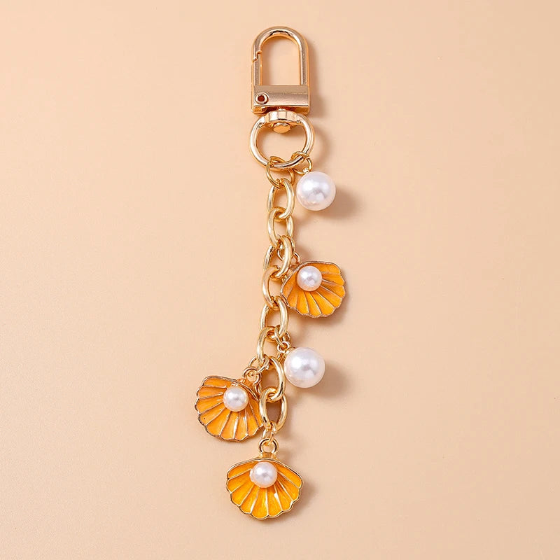 Fashion Summer Beach Shell Pearl Starfish Keychain for Women Men Car Key Handbag Purse Hanging Key Chains DIY Accessories