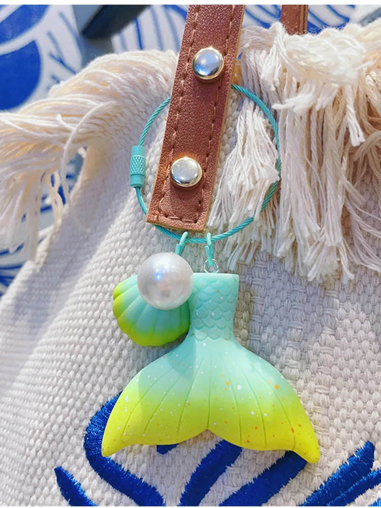 Cute Mermaid Keychain Marine Life Shell Starfish Keyring Pendants for Women Girls Handbag Decor Charm Handmade Jewelry Gifts