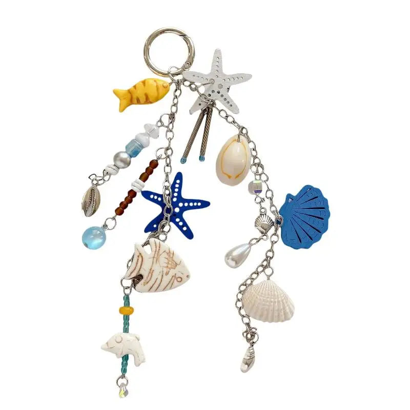 1Pcs Summer Themed Key Chain Scallop Shell Starfish Pendant Handmade Cute Decor for Women Daily Use Bag Car Key Gifts