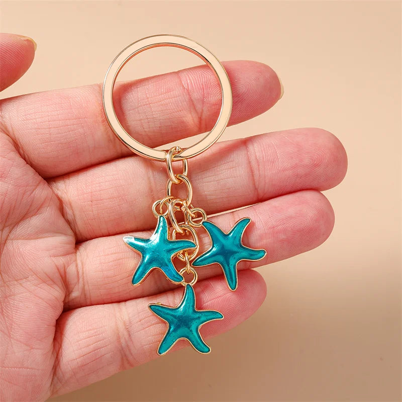 Aihua Cute Enamel Summer Beach Starfish Keychain Starfish Key Ring Pendant for Women Girls Handbag Decor DIY Handmade Jewelry