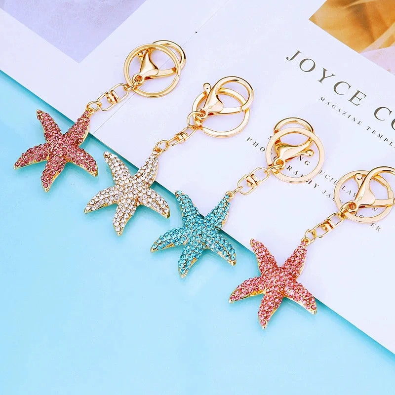 Summer Beach Starfish Keychain Souvenir Gifts for Women Men Car Key Handbag Pendants Keyrings DIY Jewelry Accessories