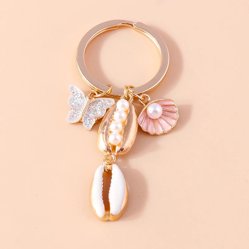 Cute Starfish Shell Keychains Summer Beach Marine Life Keyrings for Women Men Car Key Handbag Pendant Key Chains DIY Accessories