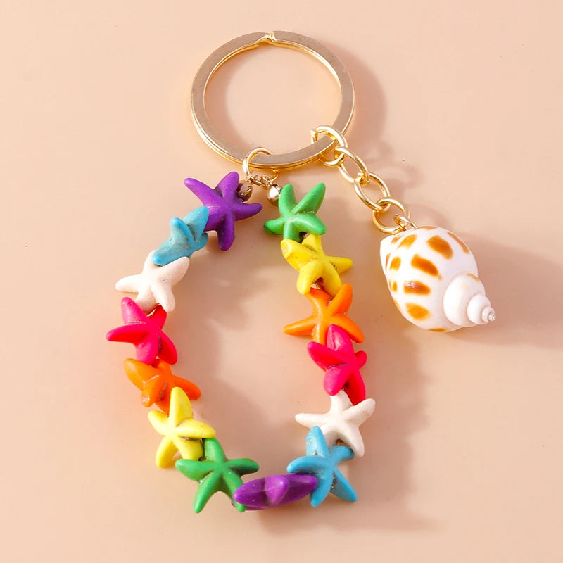 Cute Starfish Shell Keychains Summer Beach Marine Life Keyrings for Women Men Car Key Handbag Pendant Key Chains DIY Accessories