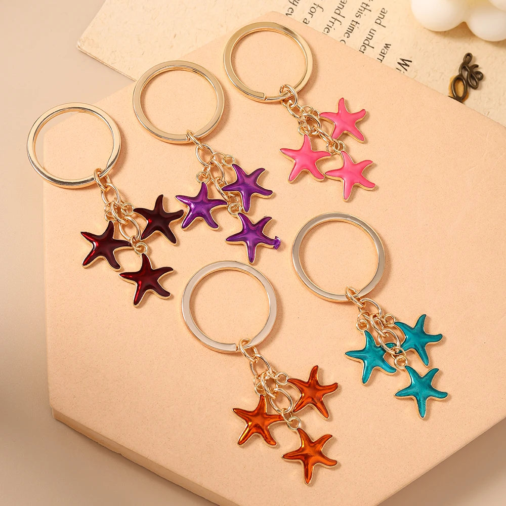 Aihua Cute Enamel Summer Beach Starfish Keychain Starfish Key Ring Pendant for Women Girls Handbag Decor DIY Handmade Jewelry