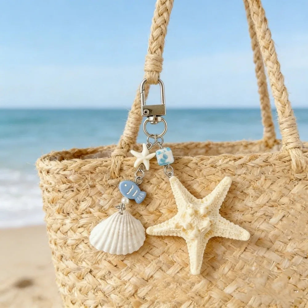 Funny Cute Starfish Shell Keychain Ocean Sea Series Summer Beach Style Keychain Bohemia Decorations Bag Hanging Gifts