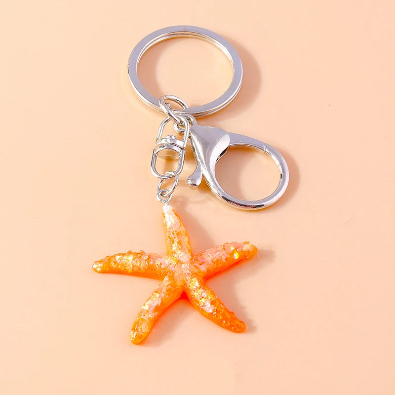 Cute Starfish Shell Keychains Summer Beach Marine Life Keyrings for Women Men Car Key Handbag Pendant Key Chains DIY Accessories
