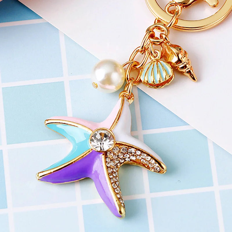 Summer Beach Starfish Keychain Souvenir Gifts for Women Men Car Key Handbag Pendants Keyrings DIY Jewelry Accessories
