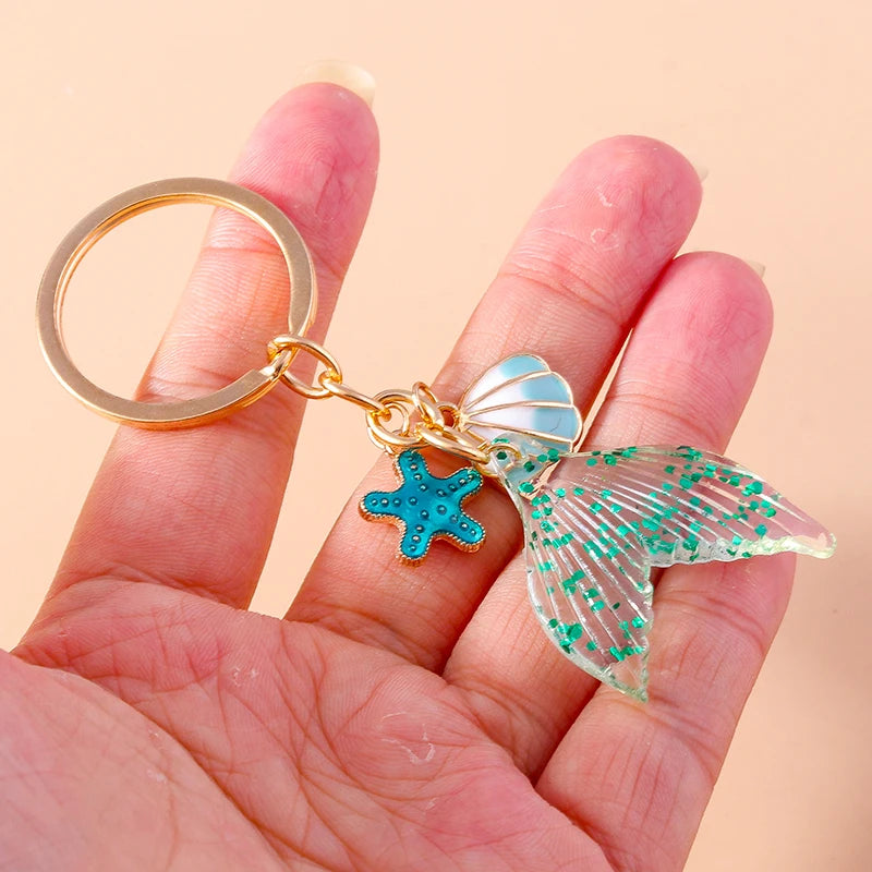 Cute Starfish Shell Keychains Summer Beach Marine Life Keyrings for Women Men Car Key Handbag Pendant Key Chains DIY Accessories