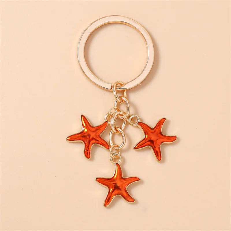 Aihua Cute Enamel Summer Beach Starfish Keychain Starfish Key Ring Pendant for Women Girls Handbag Decor DIY Handmade Jewelry
