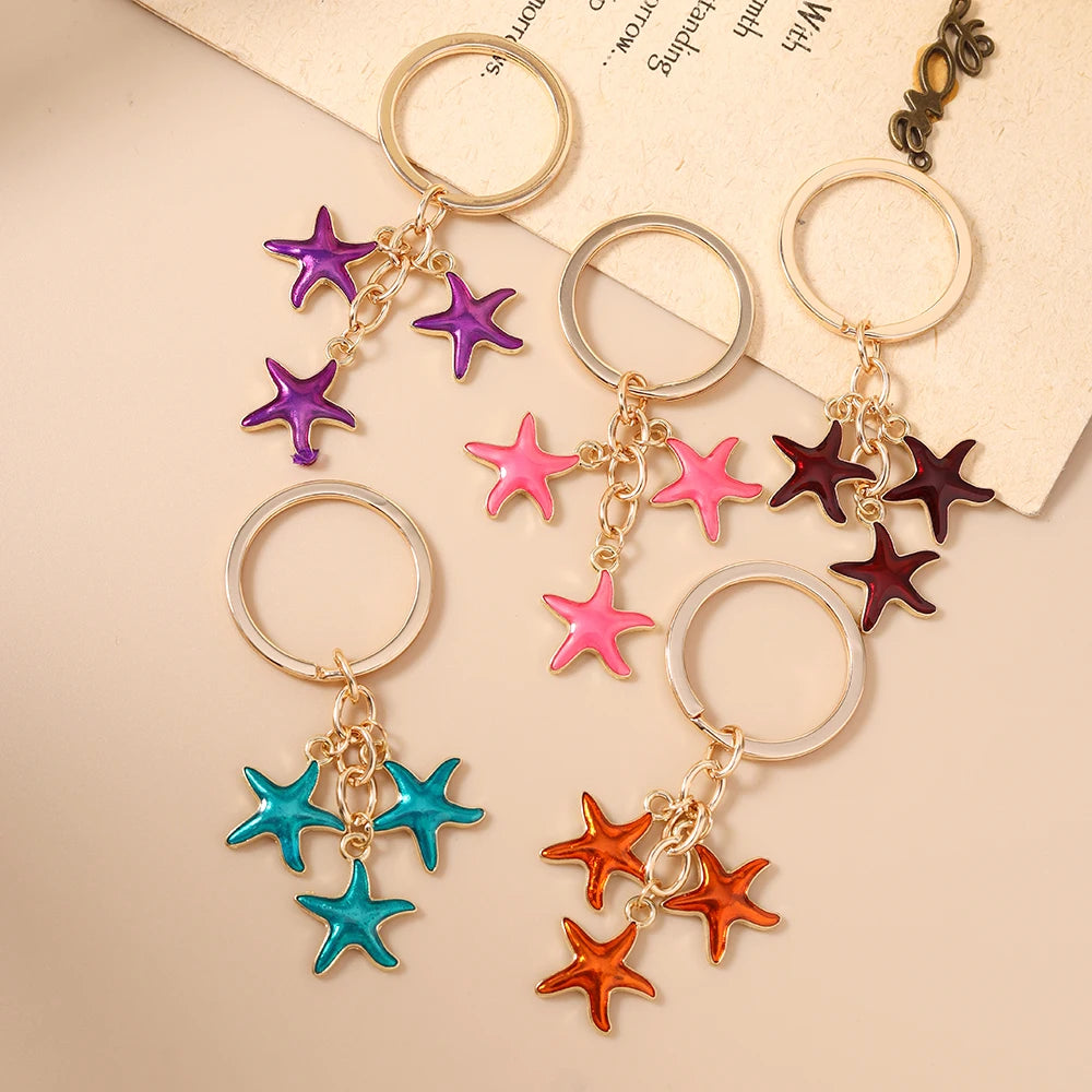 Aihua Cute Enamel Summer Beach Starfish Keychain Starfish Key Ring Pendant for Women Girls Handbag Decor DIY Handmade Jewelry