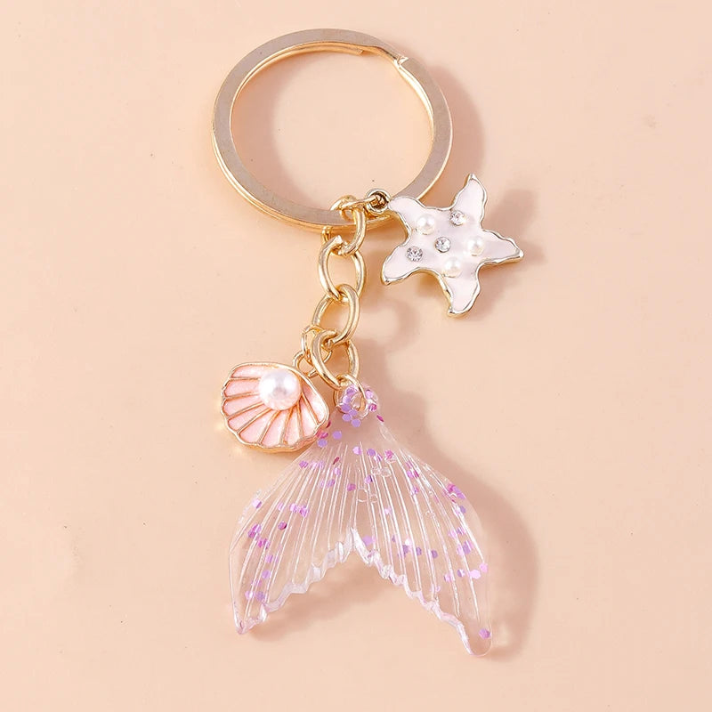 Cute Starfish Shell Keychains Summer Beach Marine Life Keyrings for Women Men Car Key Handbag Pendant Key Chains DIY Accessories