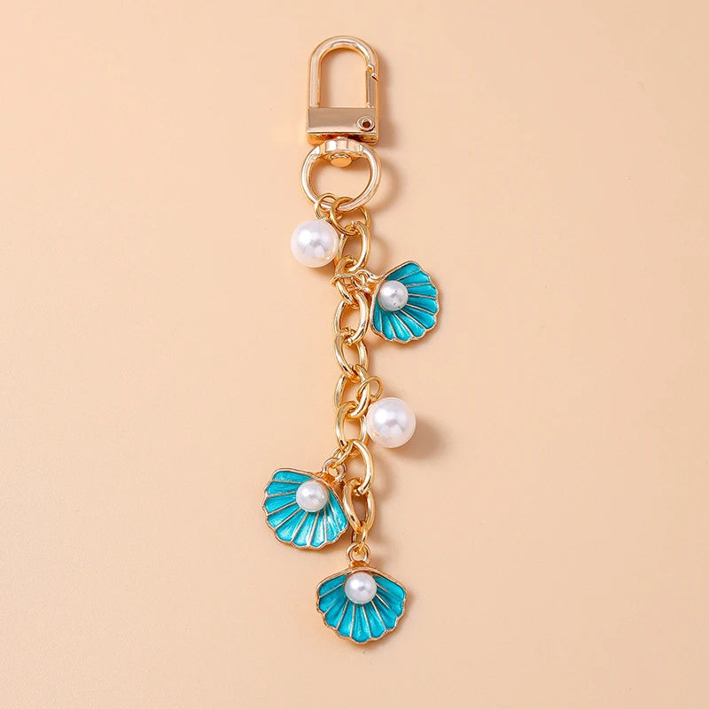 Fashion Summer Beach Shell Pearl Starfish Keychain for Women Men Car Key Handbag Purse Hanging Key Chains DIY Accessories