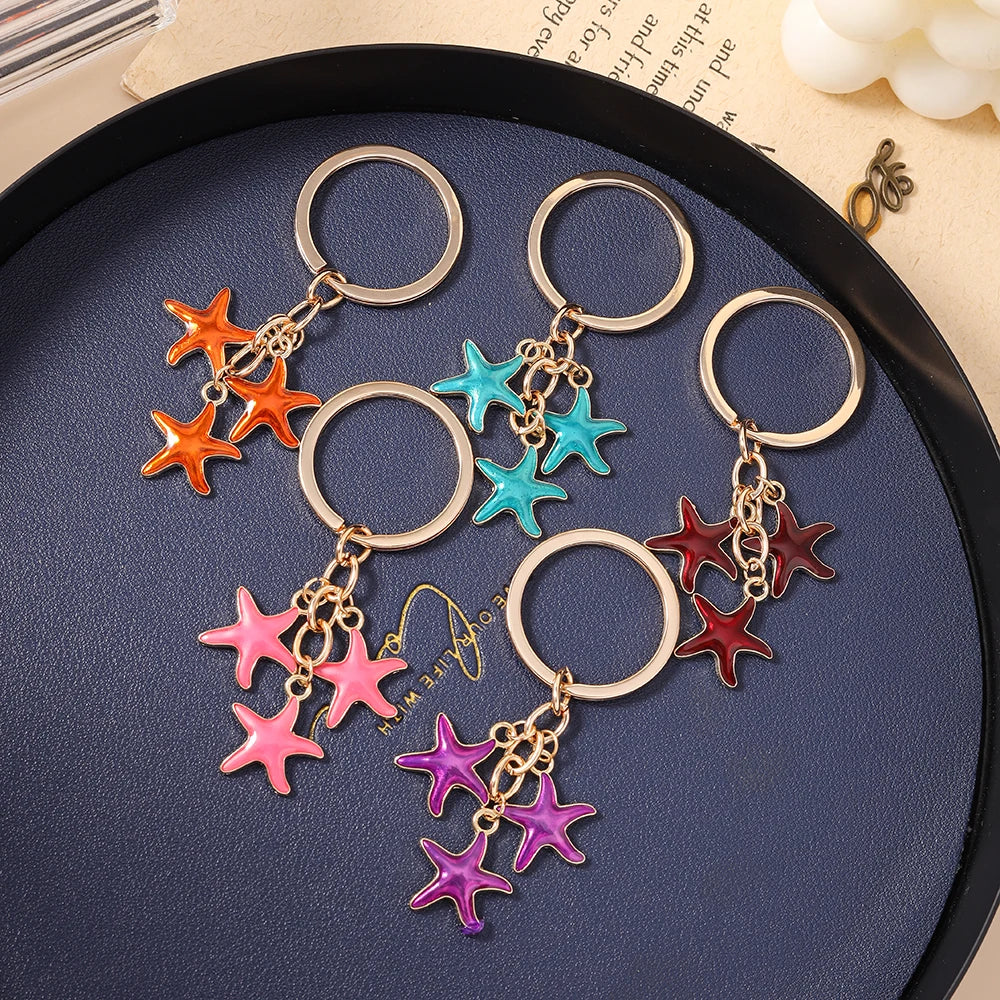 Aihua Cute Enamel Summer Beach Starfish Keychain Starfish Key Ring Pendant for Women Girls Handbag Decor DIY Handmade Jewelry