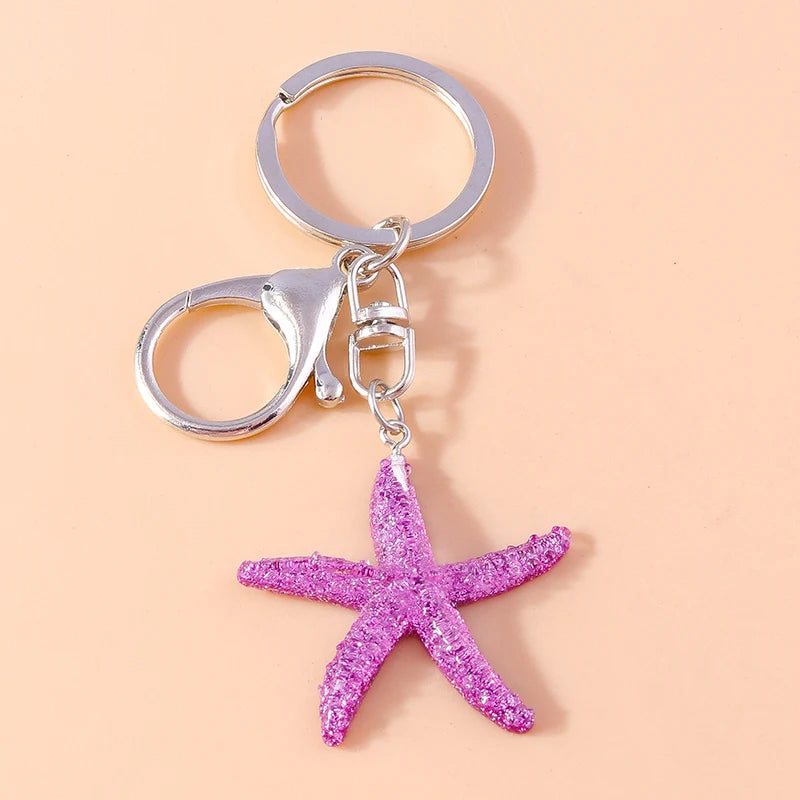 Cute Starfish Shell Keychains Summer Beach Marine Life Keyrings for Women Men Car Key Handbag Pendant Key Chains DIY Accessories