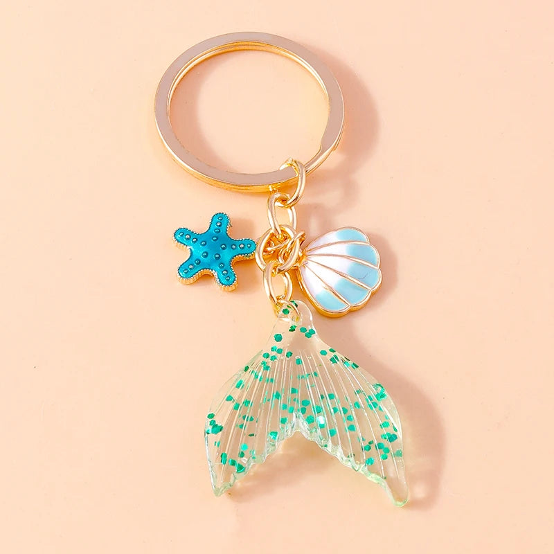 Cute Starfish Shell Keychains Summer Beach Marine Life Keyrings for Women Men Car Key Handbag Pendant Key Chains DIY Accessories