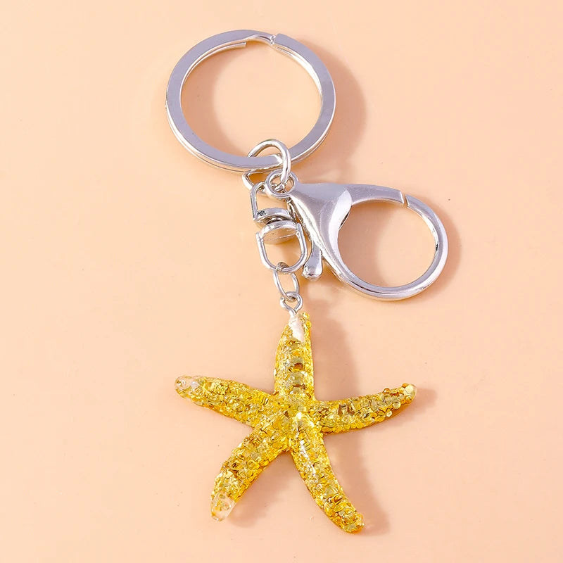 Cute Starfish Shell Keychains Summer Beach Marine Life Keyrings for Women Men Car Key Handbag Pendant Key Chains DIY Accessories