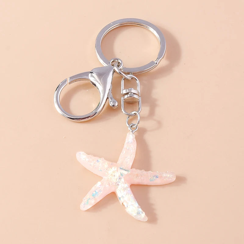 Cute Starfish Shell Keychains Summer Beach Marine Life Keyrings for Women Men Car Key Handbag Pendant Key Chains DIY Accessories