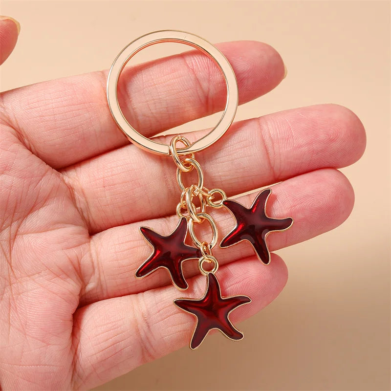 Aihua Cute Enamel Summer Beach Starfish Keychain Starfish Key Ring Pendant for Women Girls Handbag Decor DIY Handmade Jewelry