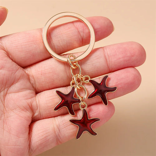 Aihua Cute Enamel Summer Beach Starfish Keychain Starfish Key Ring Pendant for Women Girls Handbag Decor DIY Handmade Jewelry