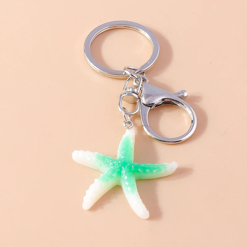 Cute Starfish Shell Keychains Summer Beach Marine Life Keyrings for Women Men Car Key Handbag Pendant Key Chains DIY Accessories