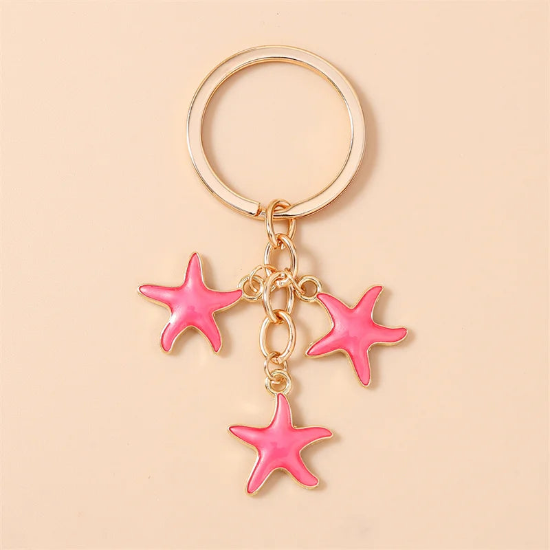 Aihua Cute Enamel Summer Beach Starfish Keychain Starfish Key Ring Pendant for Women Girls Handbag Decor DIY Handmade Jewelry