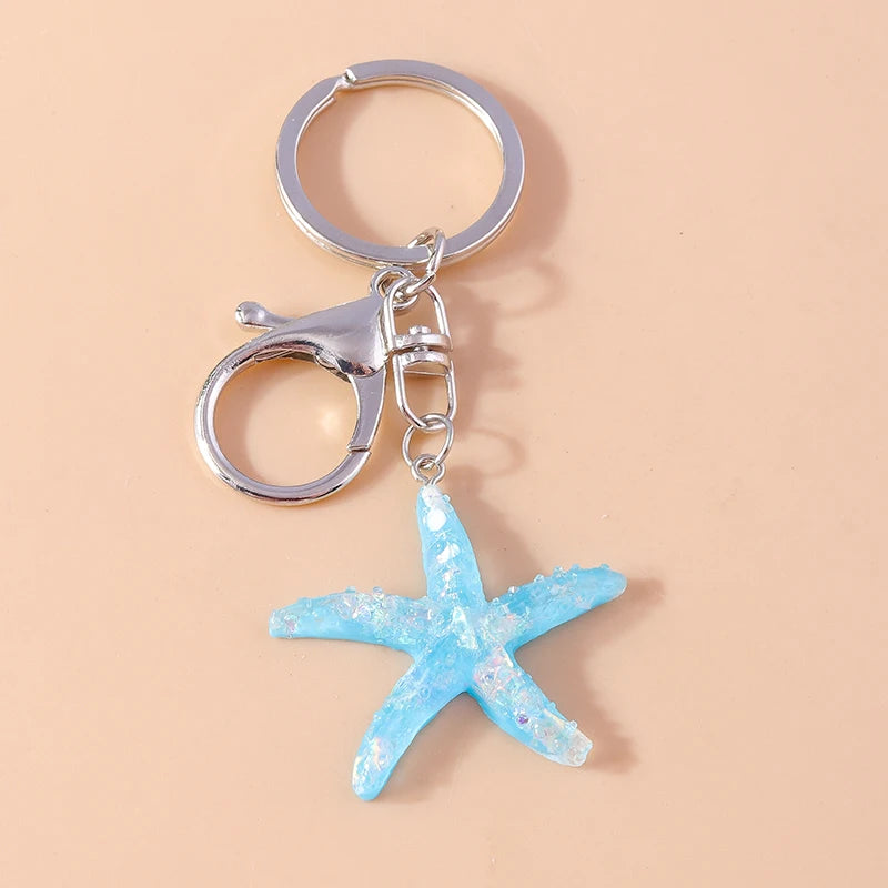 Cute Starfish Shell Keychains Summer Beach Marine Life Keyrings for Women Men Car Key Handbag Pendant Key Chains DIY Accessories