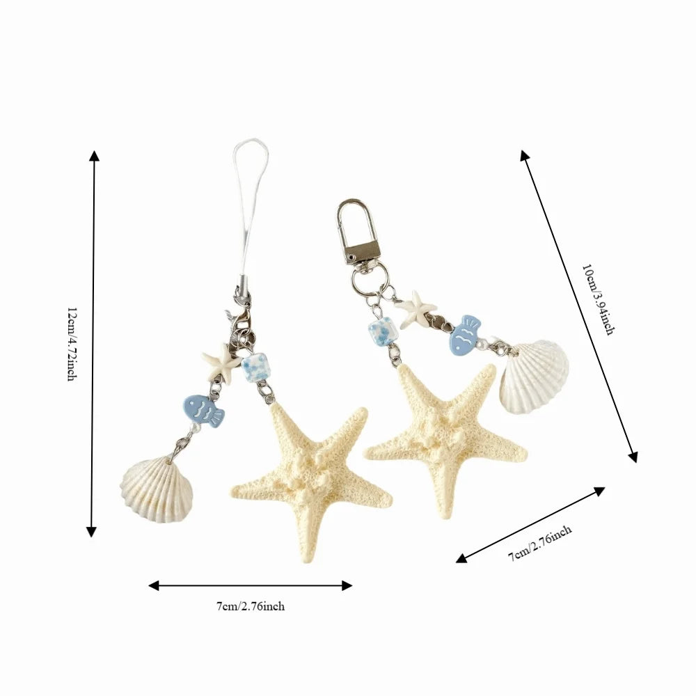 Funny Cute Starfish Shell Keychain Ocean Sea Series Summer Beach Style Keychain Bohemia Decorations Bag Hanging Gifts