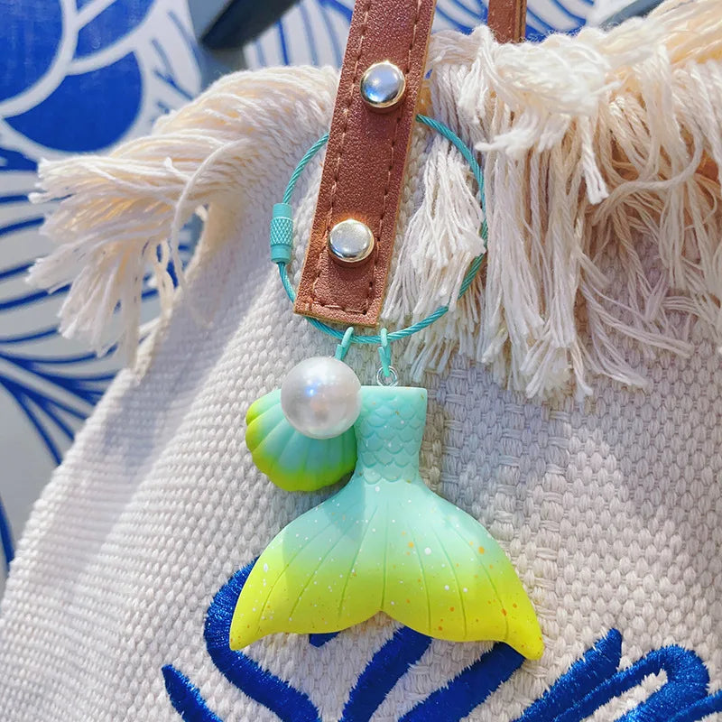 Cute Mermaid Keychain Marine Life Shell Starfish Keyring Pendants for Women Girls Handbag Decor Charm Handmade Jewelry Gifts
