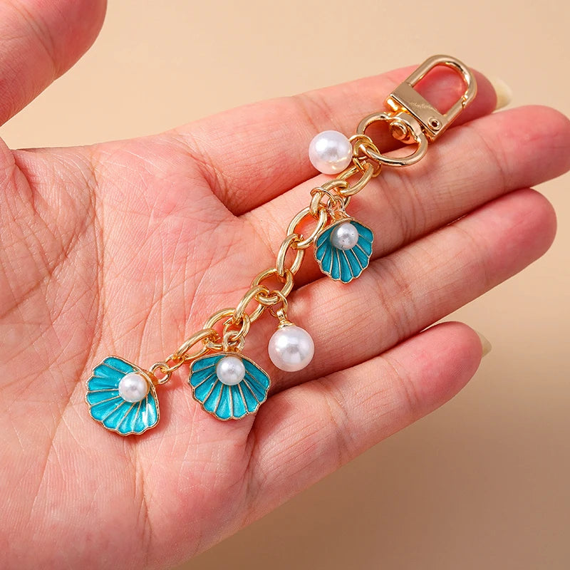 Fashion Summer Beach Shell Pearl Starfish Keychain for Women Men Car Key Handbag Purse Hanging Key Chains DIY Accessories